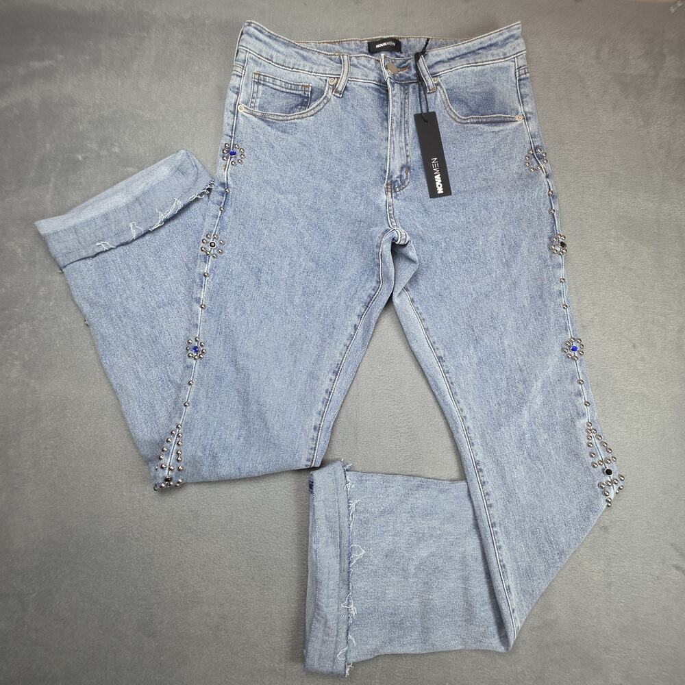NovaMen Jeans Mens Size 32 Light Wash Studded Denim Pants Straight Leg Stretch
